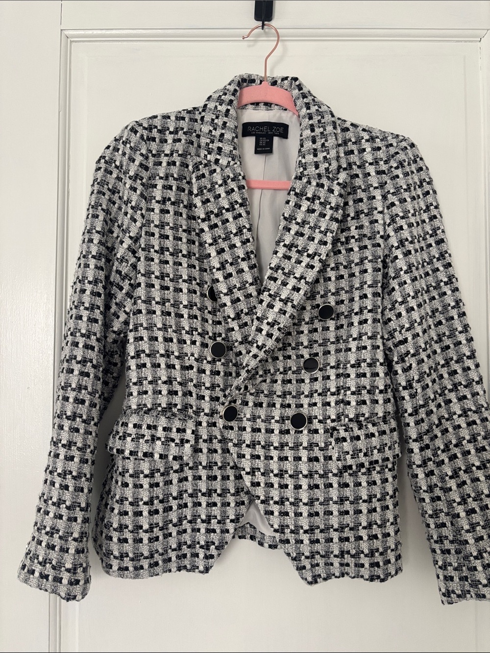 Rachel Zoe Black and White Tweed Double-Breasted Blazer